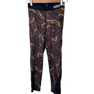 Nike Pro Dri-Fit Multi Color Bird Print Athletic Gym Yoga Leggings Size Small
